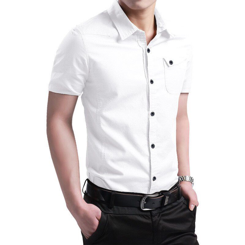 2021 New Summer 100% Cotton Shirts for Men New Breathable Military Men Shirts Short Sleeve Slim Men's Shirts Men Brand Clothing