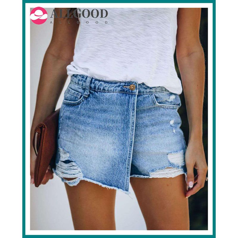 Summer Women's Straight Breasted Denim Shorts High Waist Button Fly Shorts Skirts Feminino