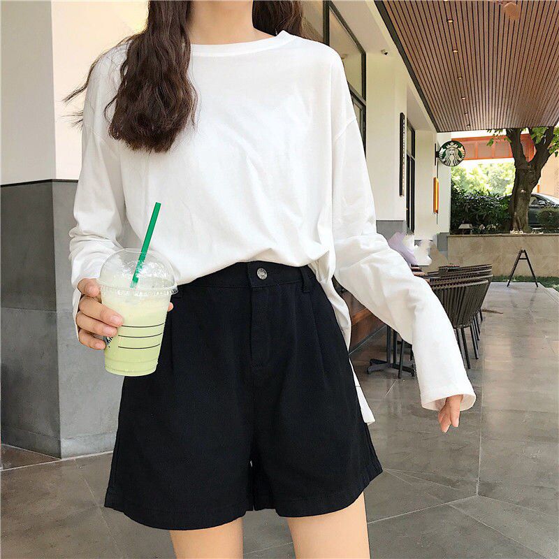 Shorts Women Solid Wide Leg Simple Retro BF Korean Style Ulzzang Students School Summer Hot Short Womens Streetwear Leisure Soft