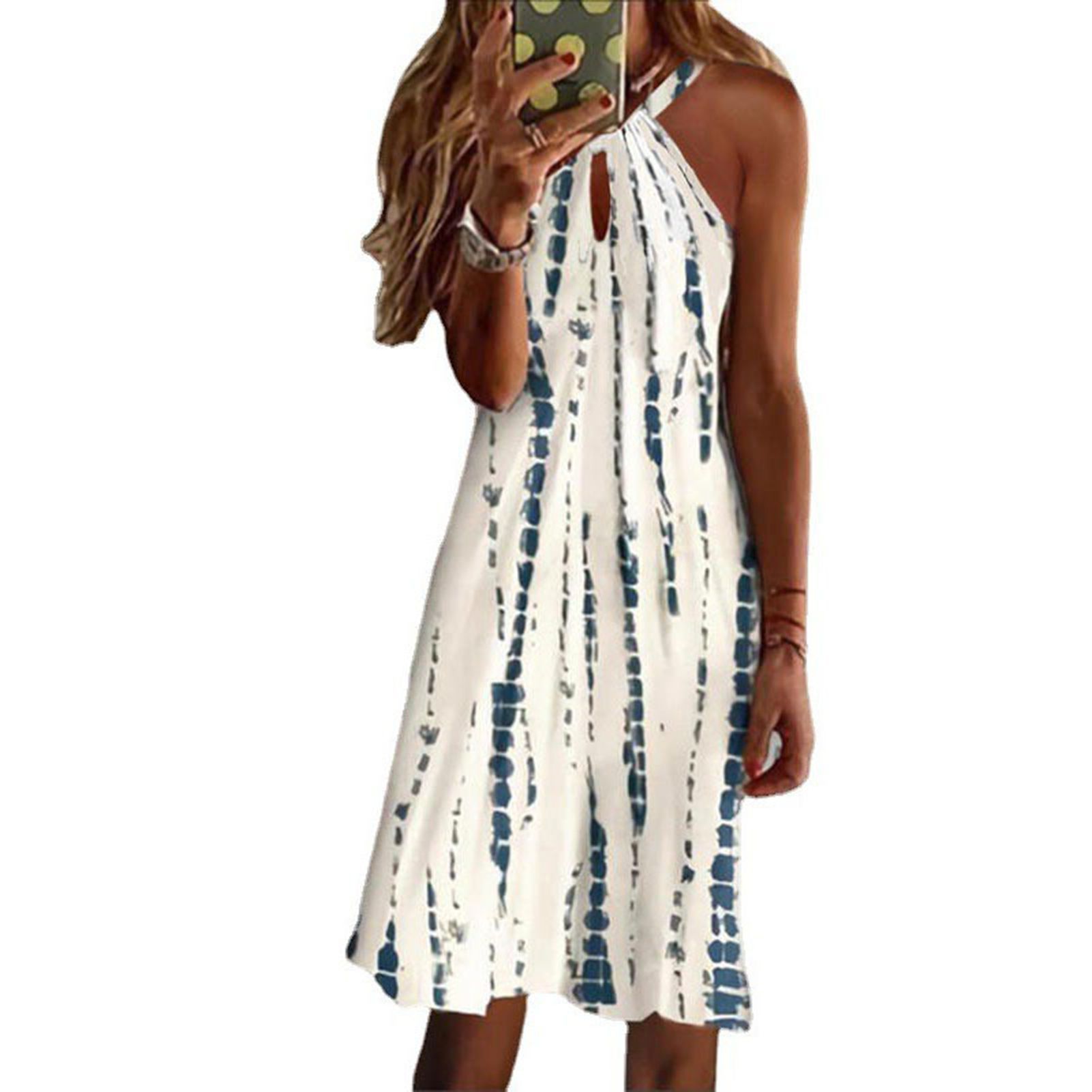 Women Dress Wear-resistant Halter Neck Contrast Color Beh Dress