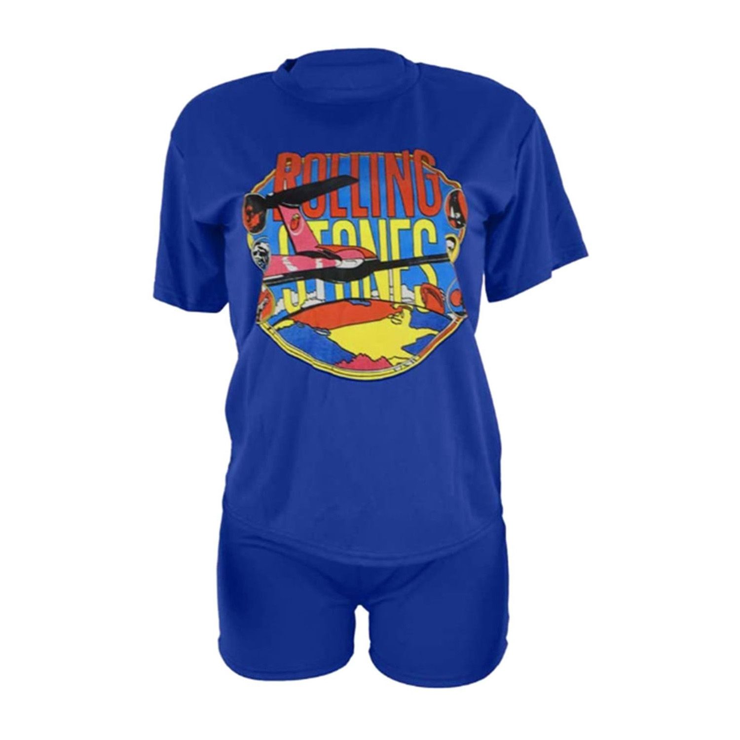 Women's Short Sleeve Shorts Suit Fashion Front Printed T-shirt and Elastic Waist Shorts Two Piece Set