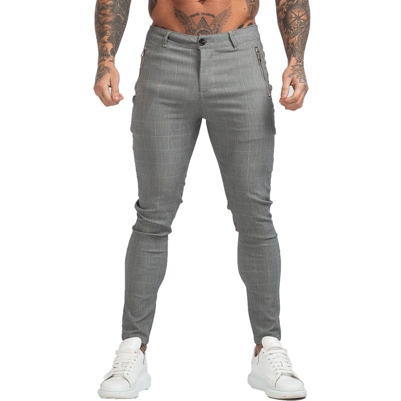 Mens Pants Casual Mens Trousers Skinny Stretch Mens Chinos Pants Slim Fit Mens Casual Pant Plaid Check Pants Men