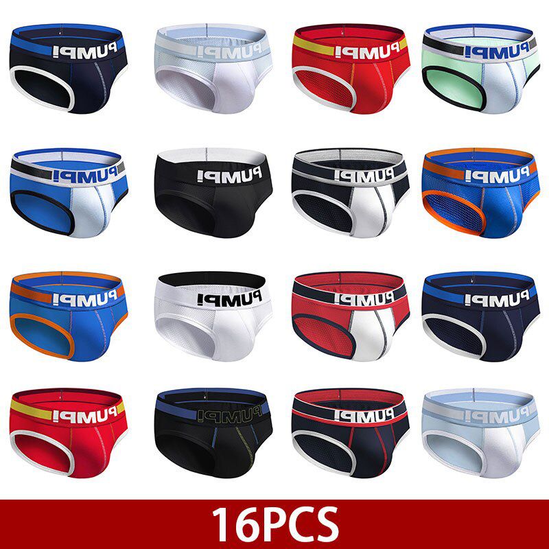 16Pcs Sexy Gay Men Briefs Breathable Men Underpants Mesh Cotton Male Panties Slip