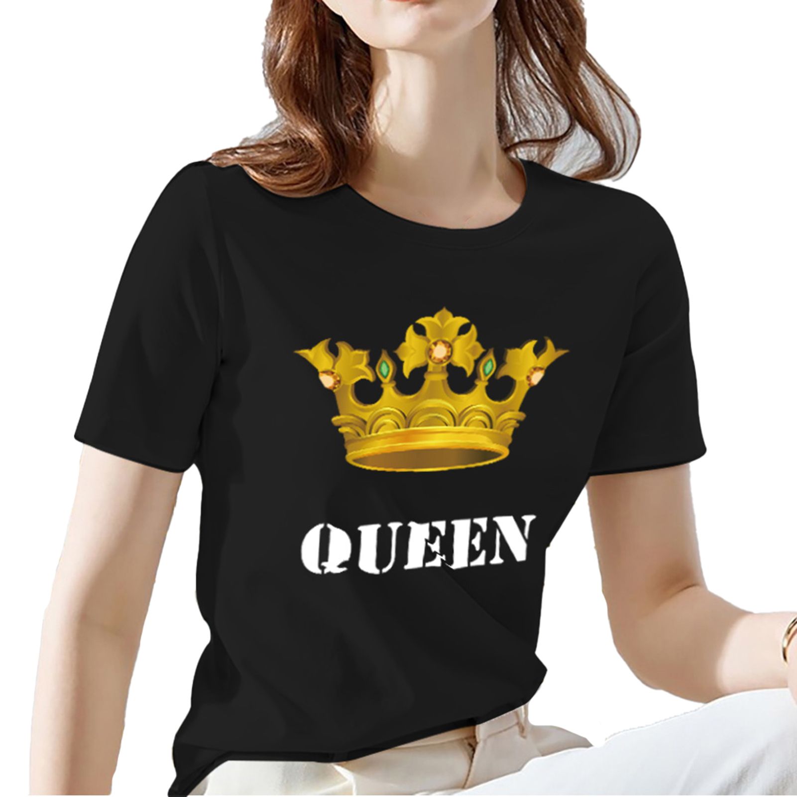 Pullover T-shirt Crew Neck Simple Casual Women Pullover Top