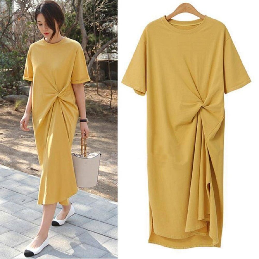 Korean Version Of Sundresses for Women Summer 2021 Fashion Plus Size Casual Women Dresses Slim Long T-Shirt Dress