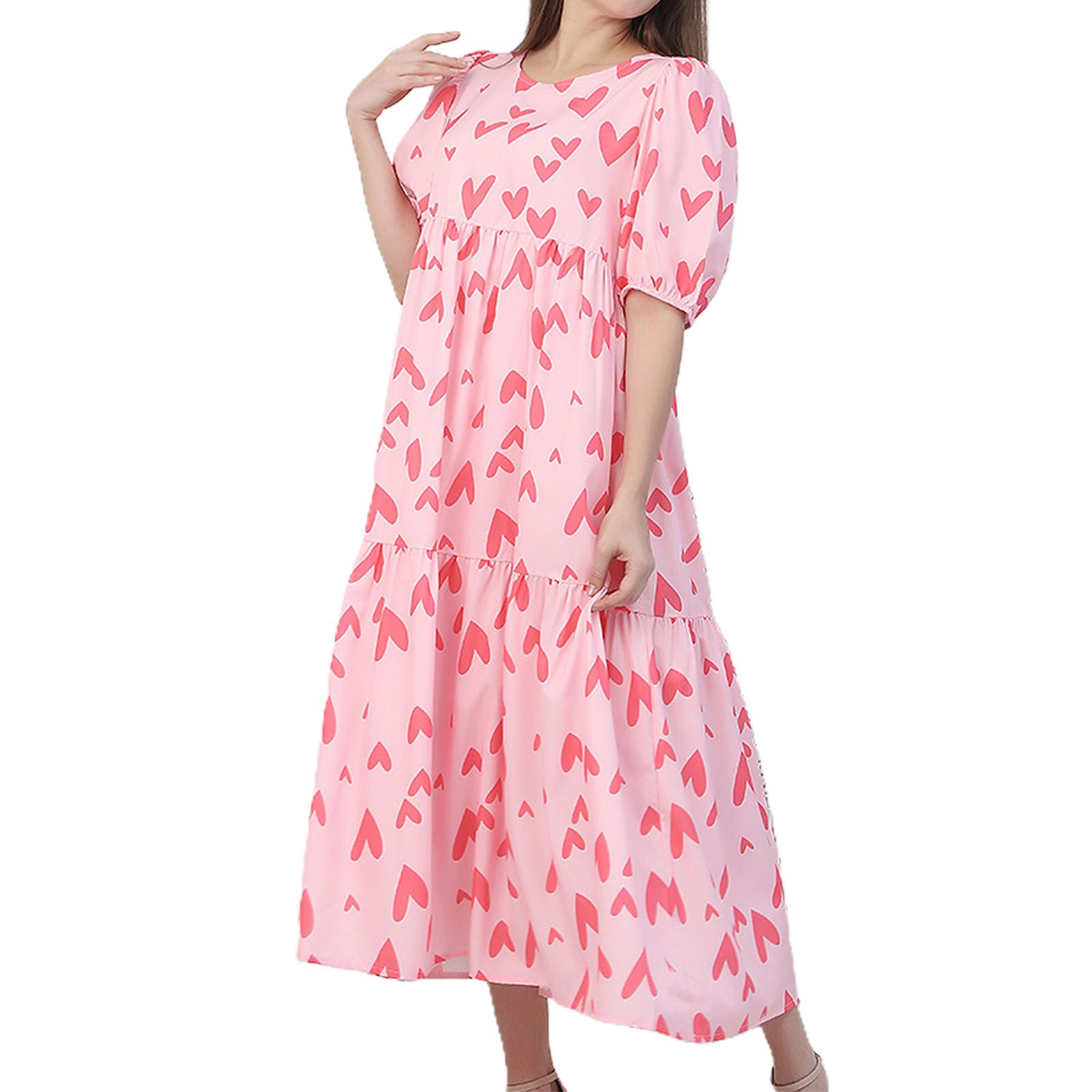 Sunnyheart Beh Dress Anti-ling Dot Printed Half Lantern Sleeve Beh Dress