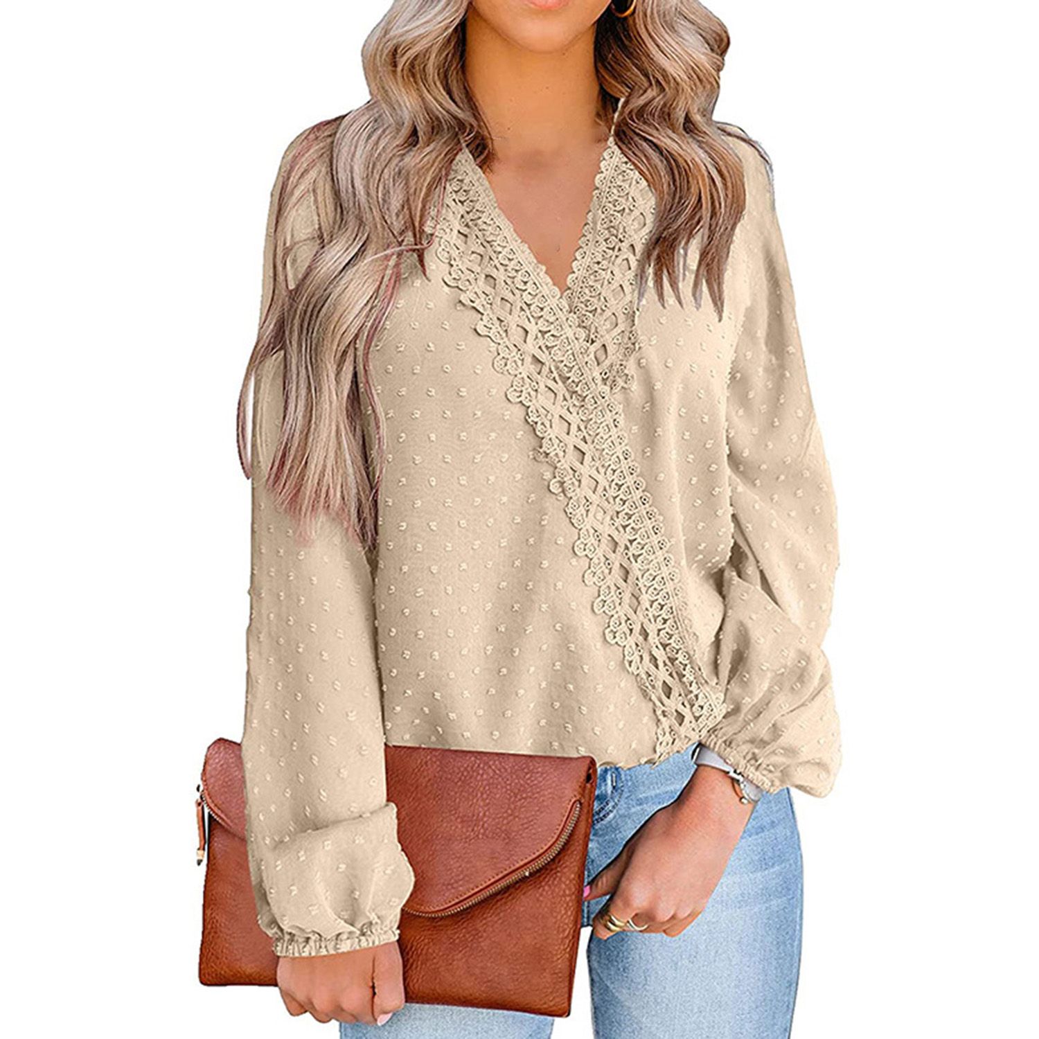 Women Top Le Pure Color Elastic Cuff Shirt