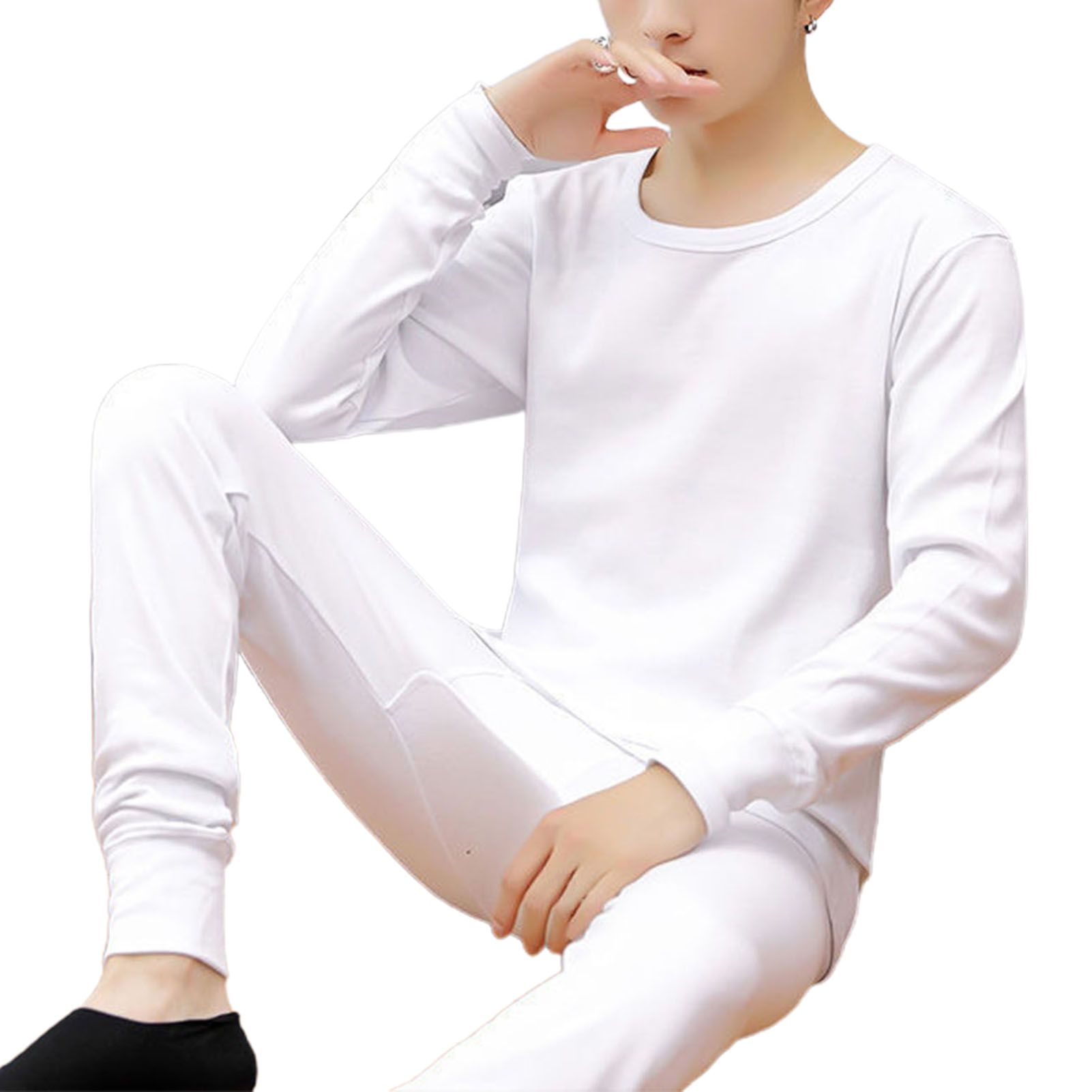 Men Top Pants Long Sleeve Thicken Thermal Pullover Trousers
