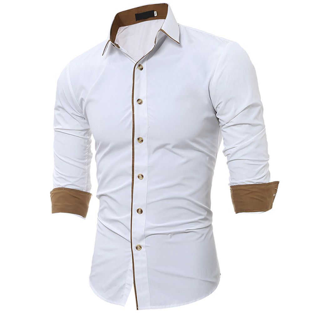 Fashion Solid Color Men's Casual Slim Shirt Long-sleeved Business Casual Dress Shirt