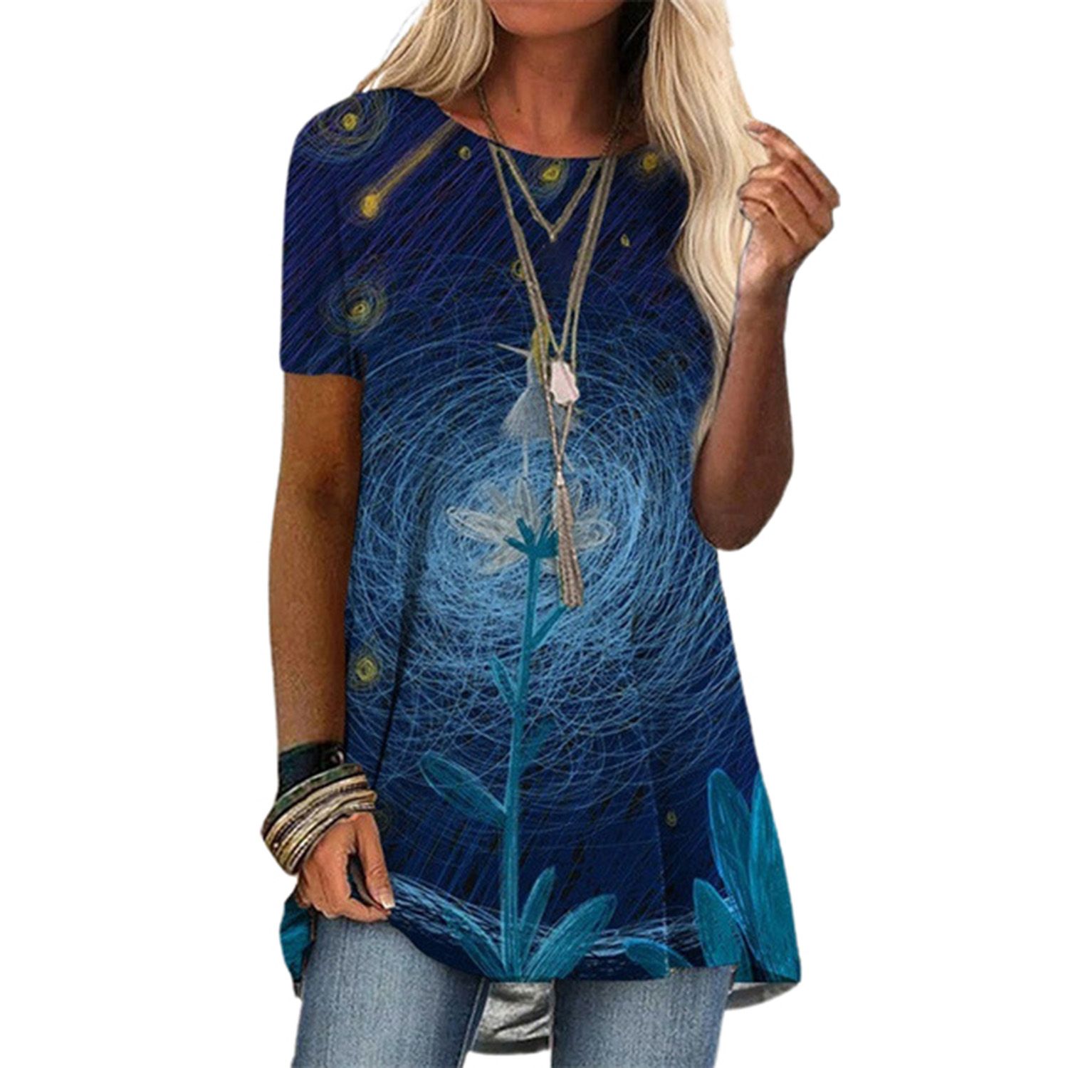 Women T-shirt Short Sleeve Elegant Pullover Crew Neck T-shirt