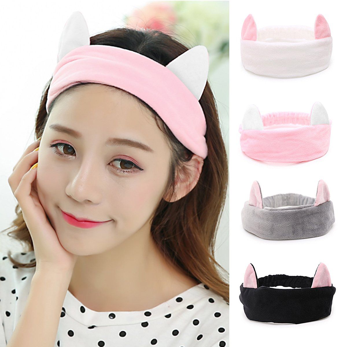 1PCS Cute Kitty Cat Ear Headbands Women Girls Wash Face Spa Makeup Lovely Etti Wrap Hair Band