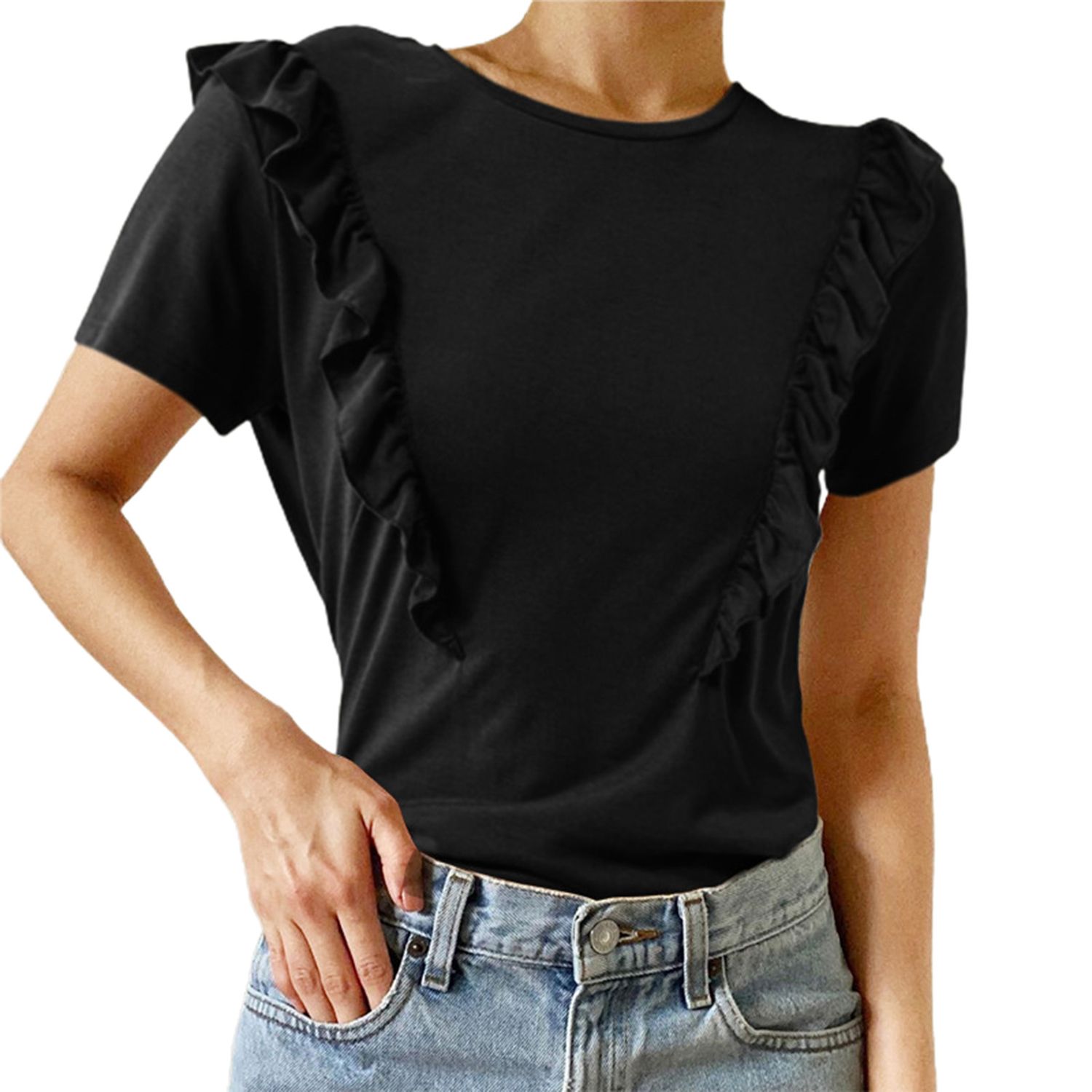 Women T-shirt Shrink Resistant Women Summer Ruffle T-shirt