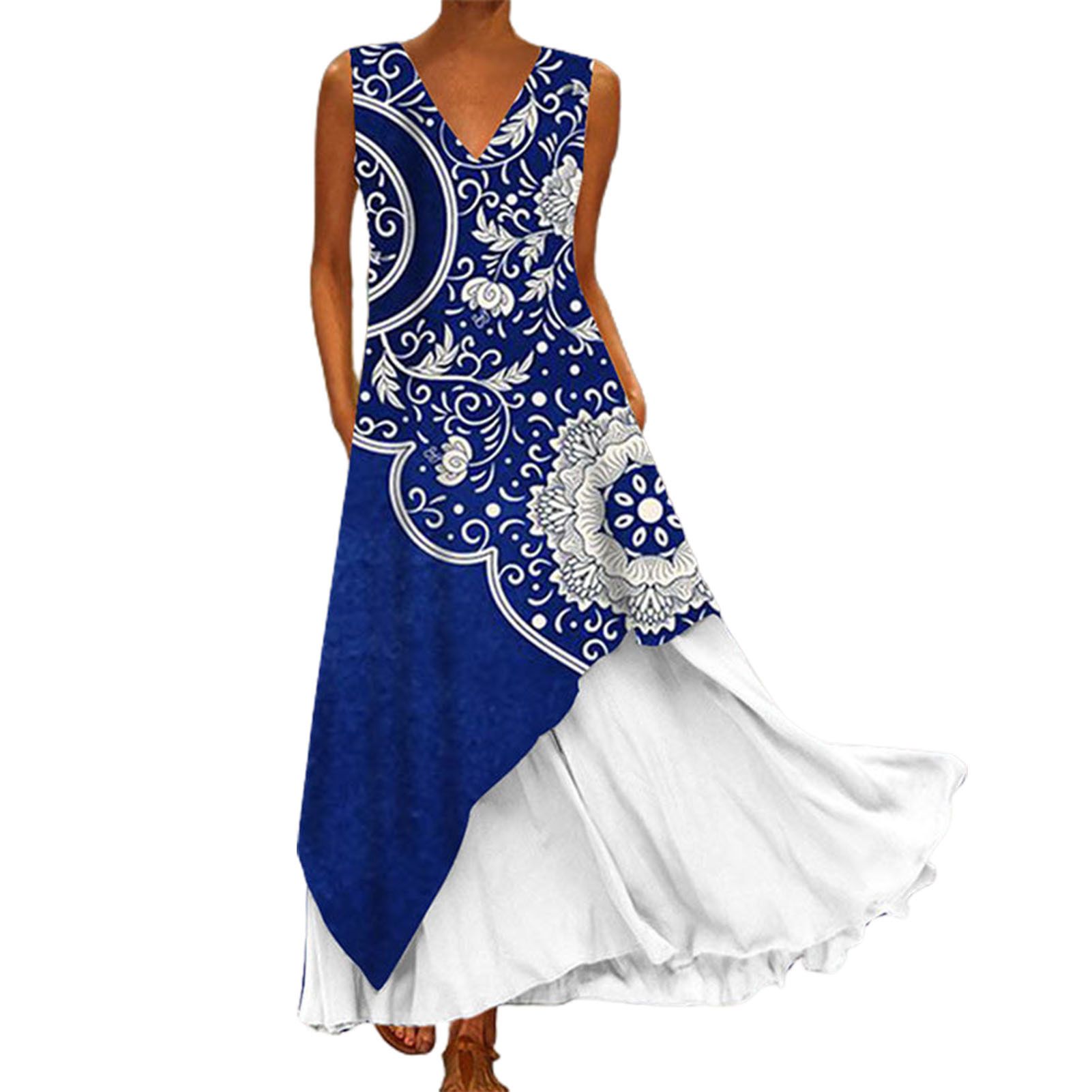 Loose Dress Anti-shrink Patchwork Floral Print Women Dress