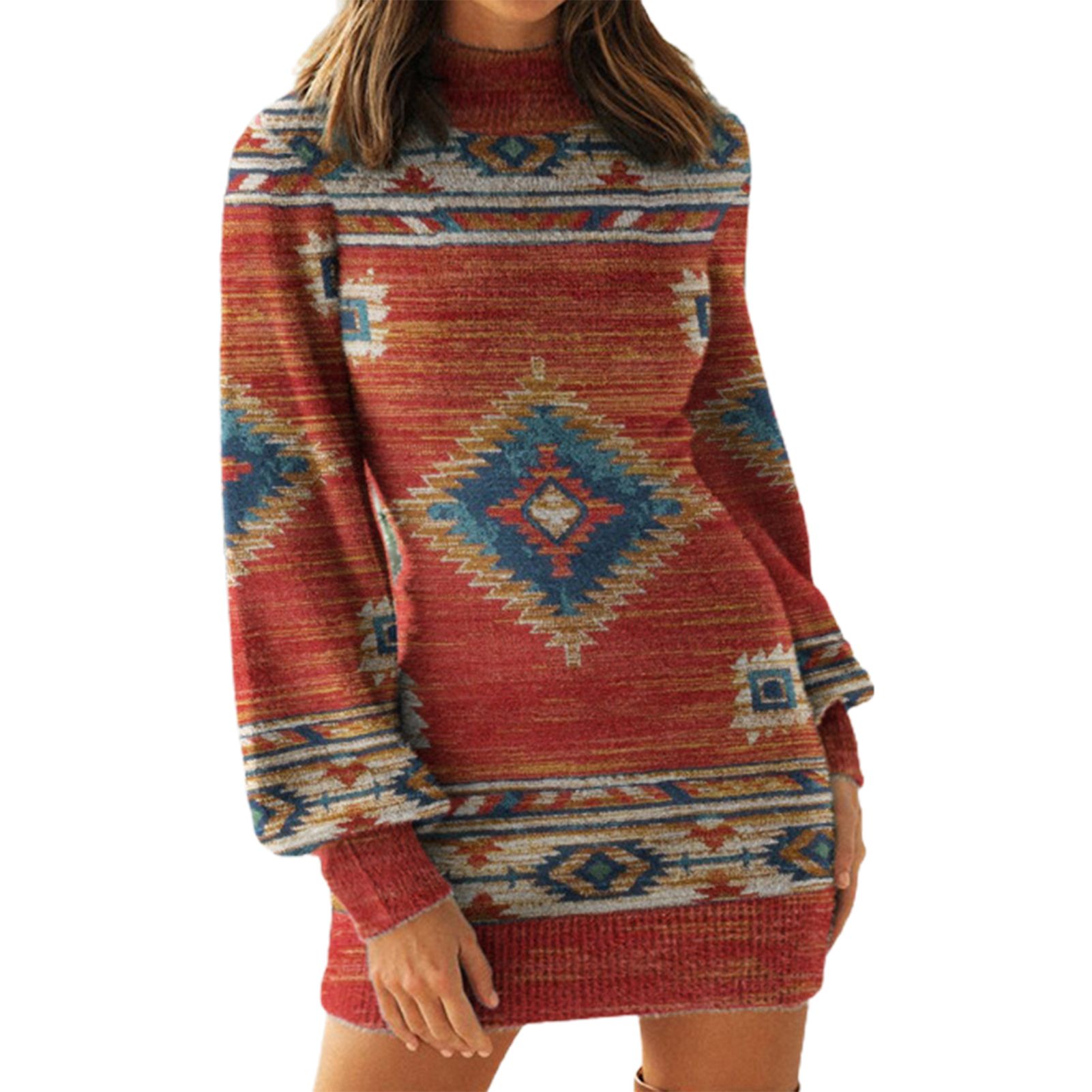 ni Dress All-matched Vintage Print Stretchy Casual Dress