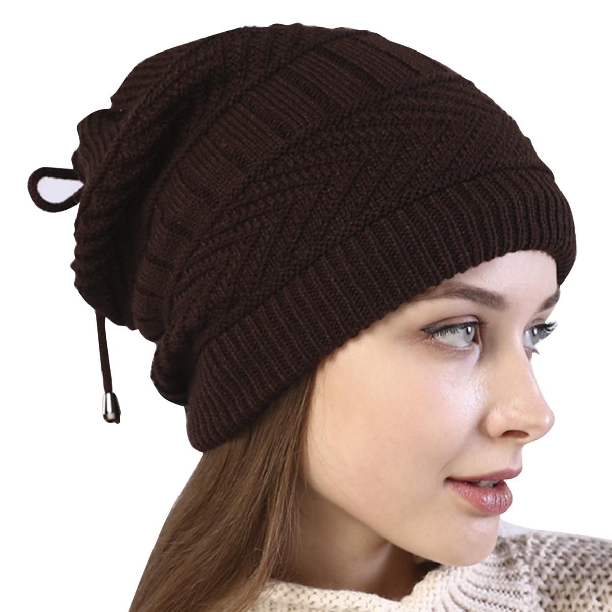 Beanie Hat Knitted Plush Lining Pure Color Hat Scarf