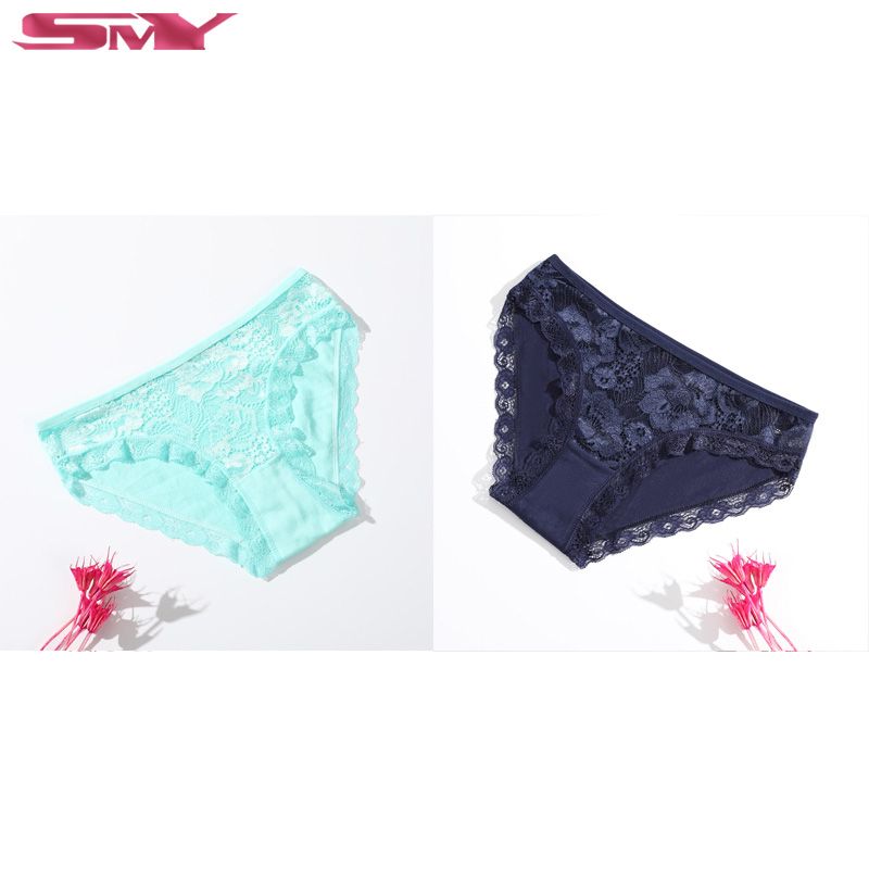 Pack of 2 - Transparent Hollow Out Ladies Panties Floral Lace Women's Underwear Soft Cotton Girls Briefs