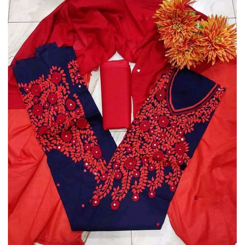 Unstitched Cotton hand Embroidery Salwar Kameez For Women/ three piece