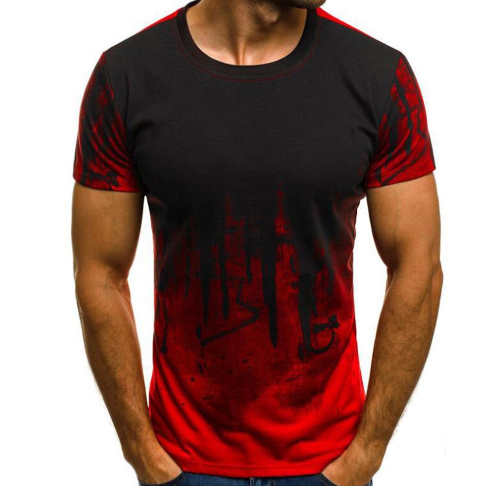 Fashion Printing Men Fitness T-shirt Short Sleeve Round Neck Casual Summer Tops