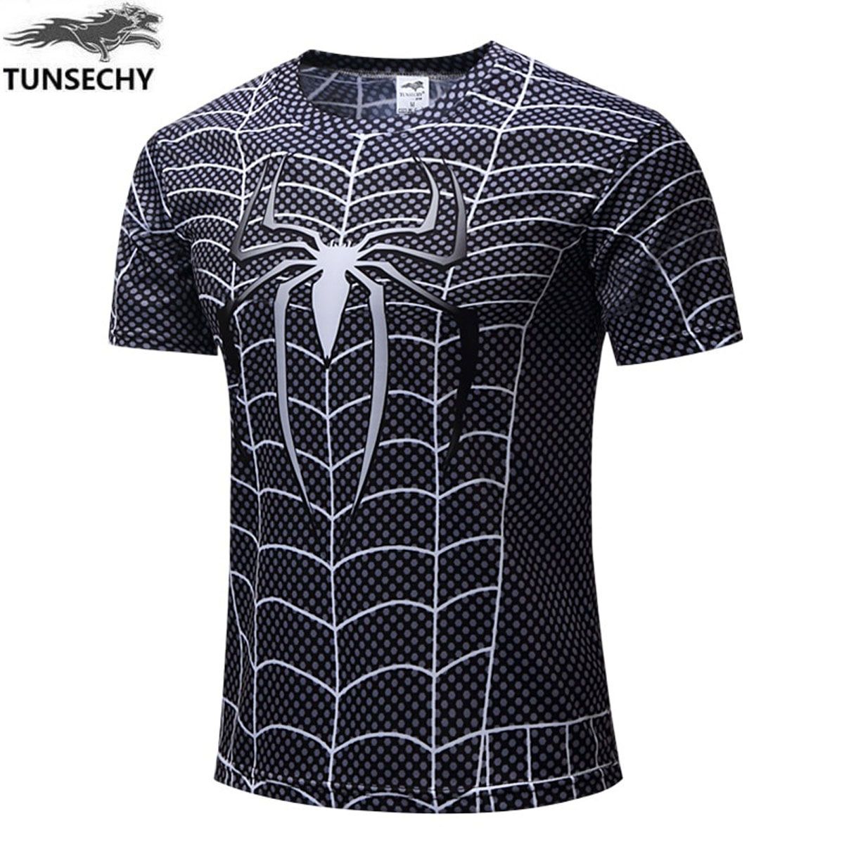 Men's 3D Printing T-shirt Personality Black Spider Short Sleeve Casual T-shirt Summer Fashion T-shirt