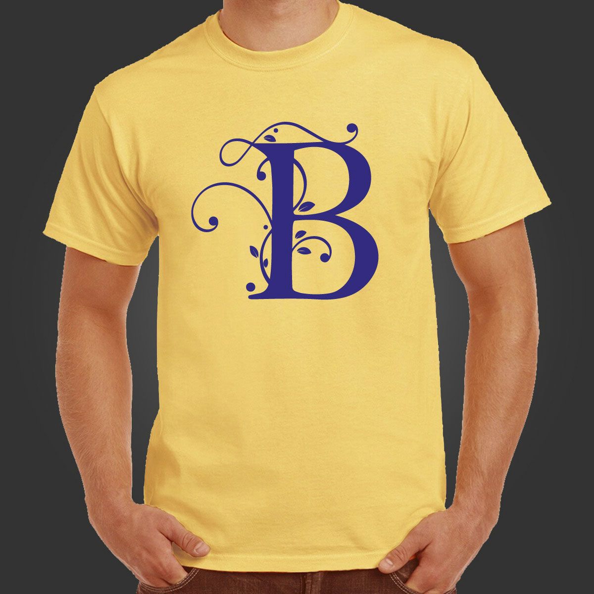 Yellow Synthetic Alphabet T-shirt A to Z T-shirt for Men - Genji