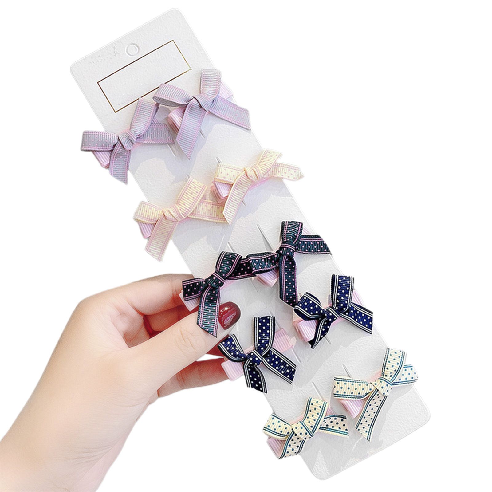 10Pcs/Set Simple Cute Sweet Elastic Bowknot Printing Hair Barrette Hair Clip Headdress