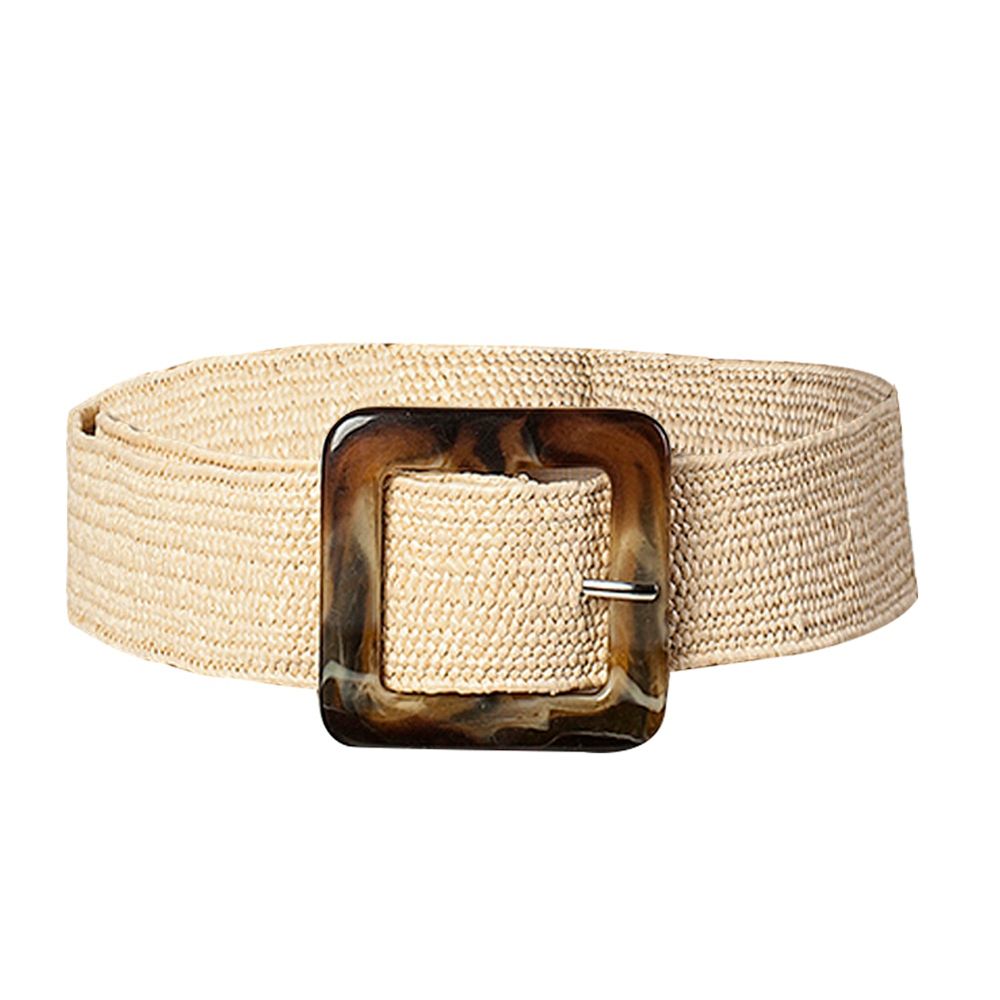Hot Fashion Womens Vintage Braided Waist Belt Stretch Elastic Wood Buckle Dress Waistband