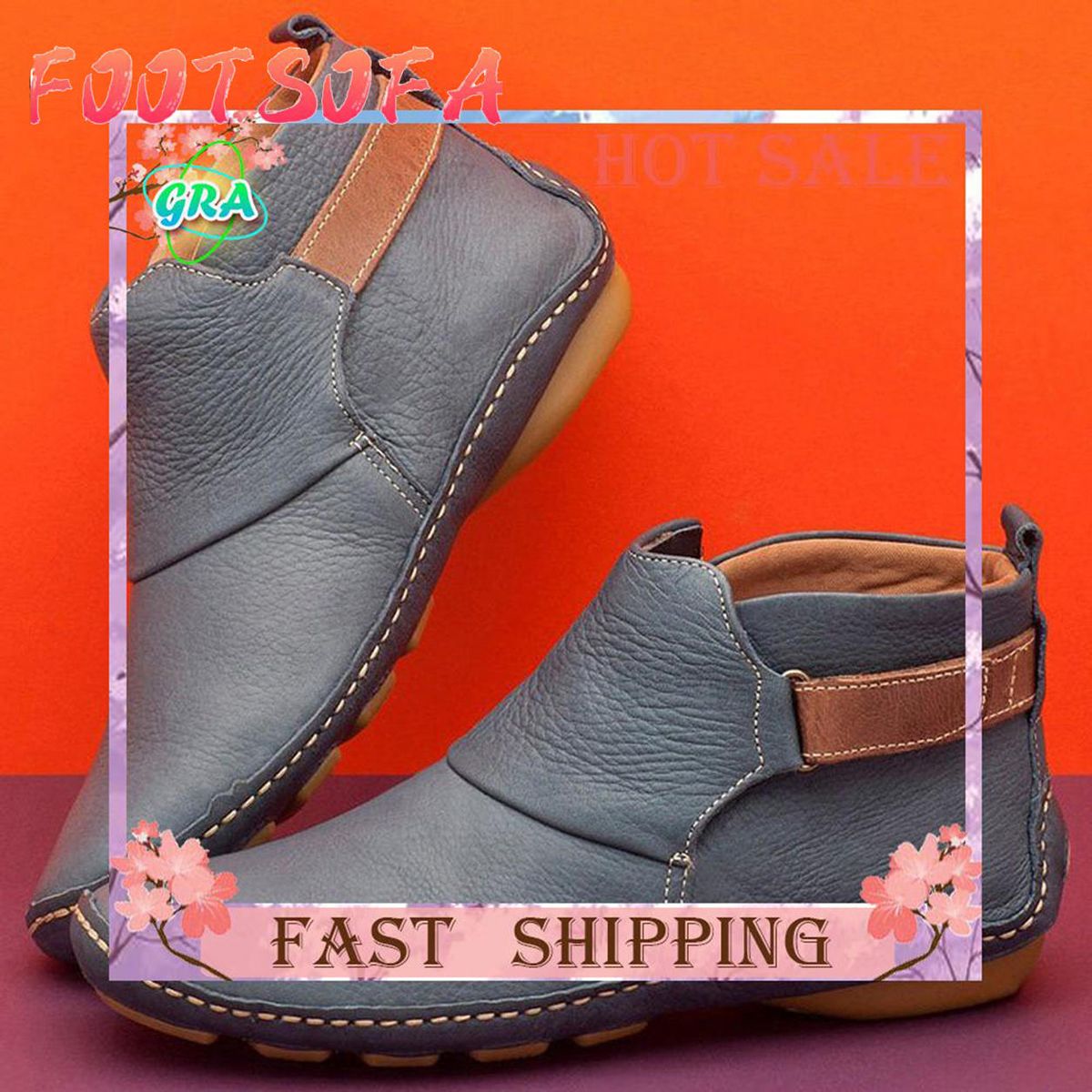Leather Ankle Boots Autumn Vintage Women Shoes Comfortable Flat Heel Boots Short Boot GRA