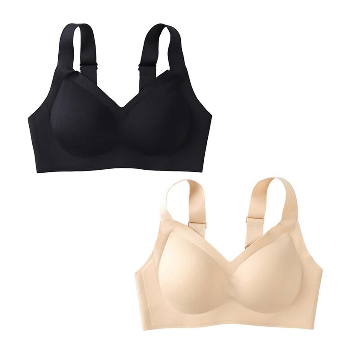 2pcs/set Thai Latex Non-marking Underwear Women Fashion Wide Straps Gathering No Steel Ring Adjustable Sports Anti-sagging Bra