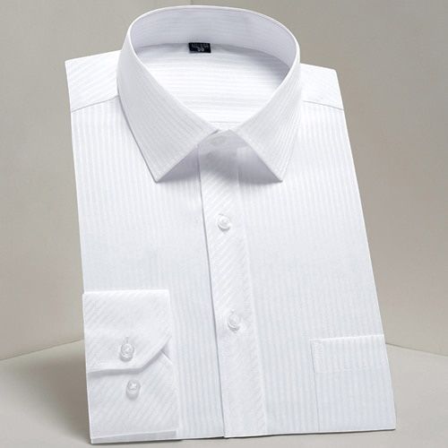 Men's Classic Basic Design Long Sleeve Formal Shirts White Business Standard-fit Twill Easy-care Male Social Office Dress Shirt
