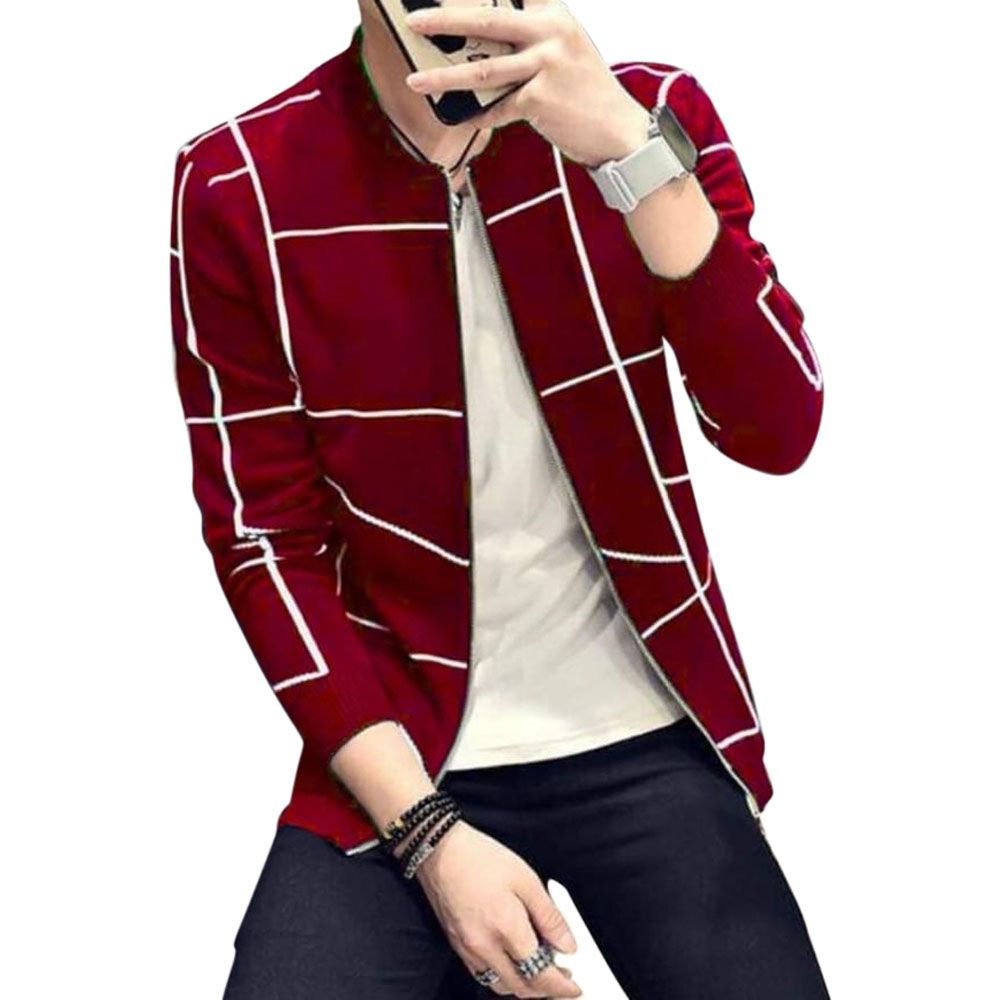 Stripe Winter Jacket  for men - Red - Jacket