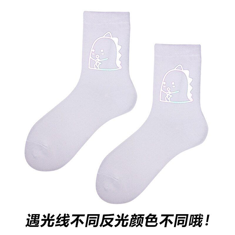 Japan Harajuku night reflection light socks funny cartoon socks fashion cute socks street style hip-hop skateboard socks