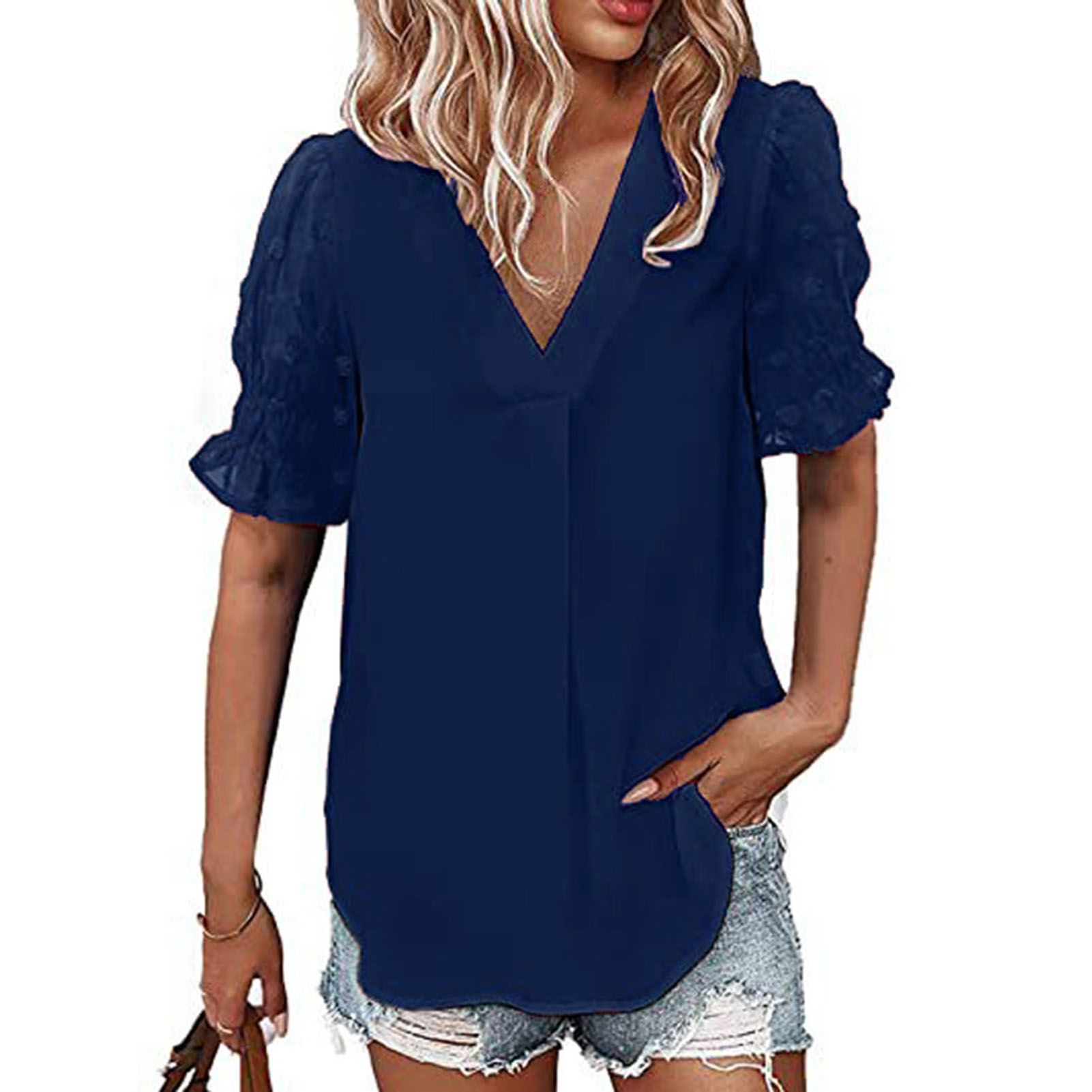 Sunnyheart Women Shirt Quick Drying Elegant Solid Color Casual Lady Chiffon Shirt