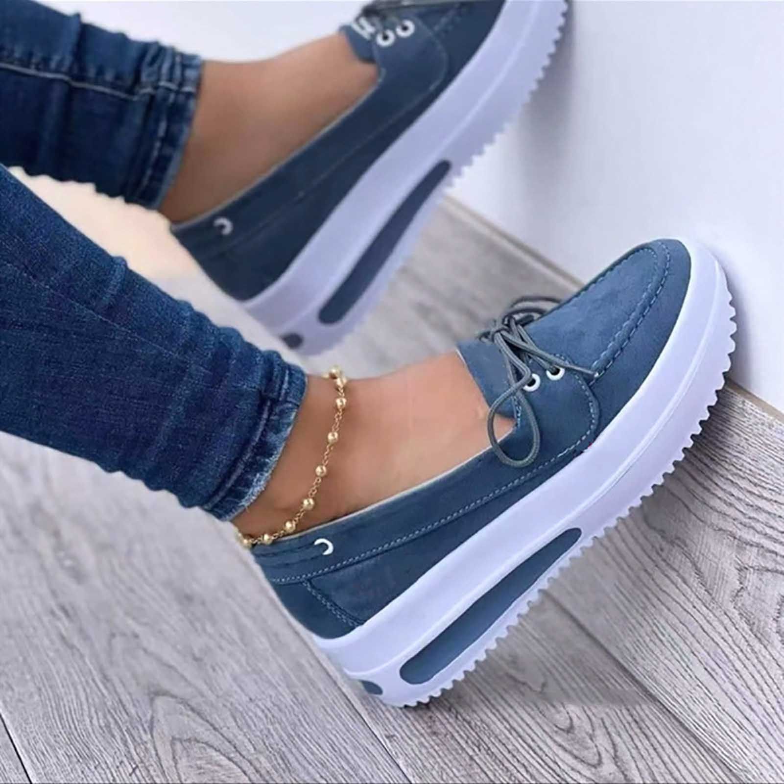 Platform Sneakers Closed Toe Le-up Platform Casual Shoes