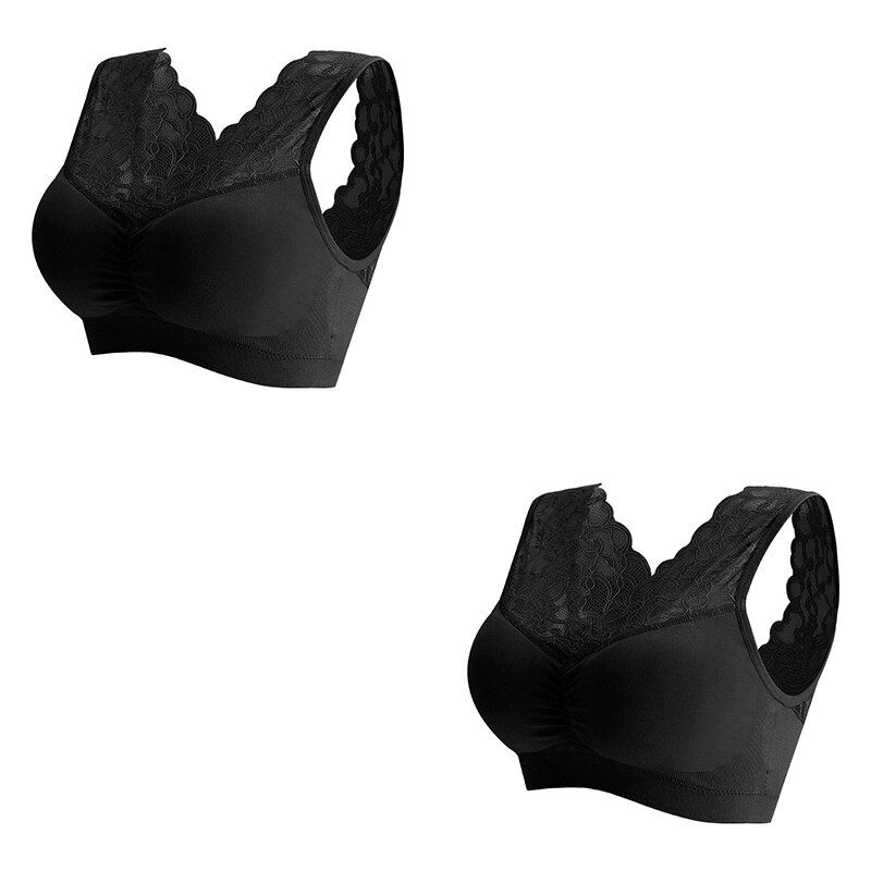 2pcs Women Bra Seamless Plus Size Bras For Women Lace Push Up Bralette Wire Free Bra With Pad Vest Top Bra Underwear Women
