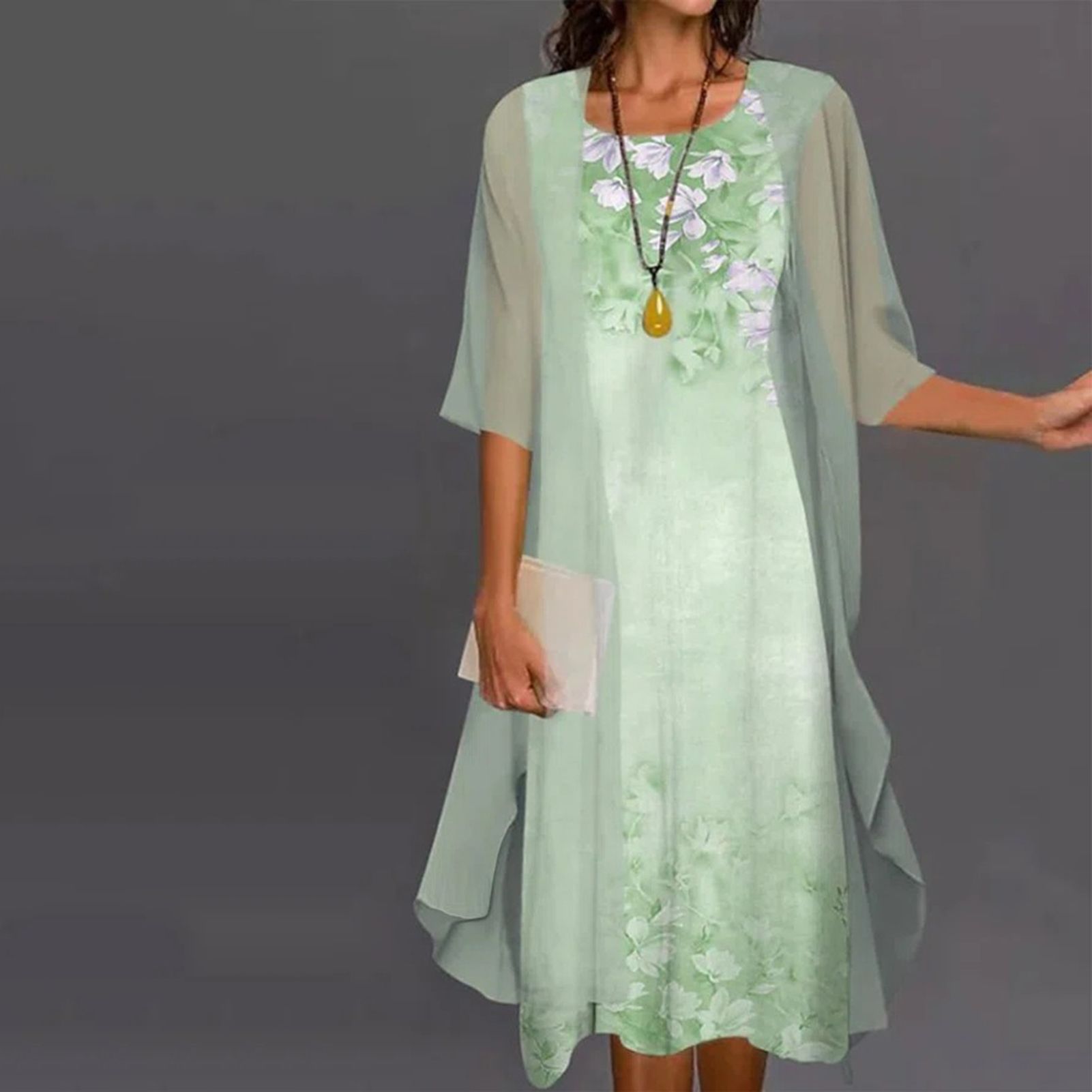 Office Lady Cardigan Dress Round Necks Tament Long Dress Set