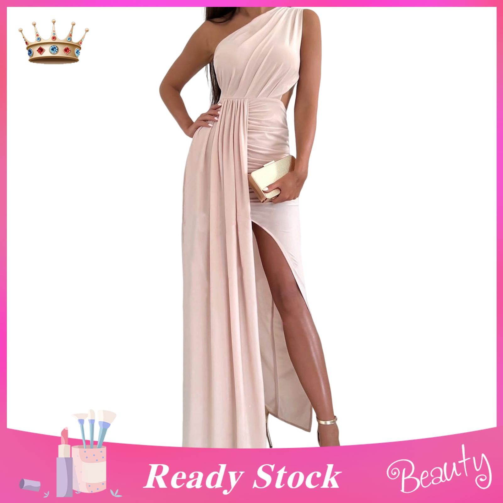 Maxi Dress Comforle Oblique Shoulder High Split Evening Dress