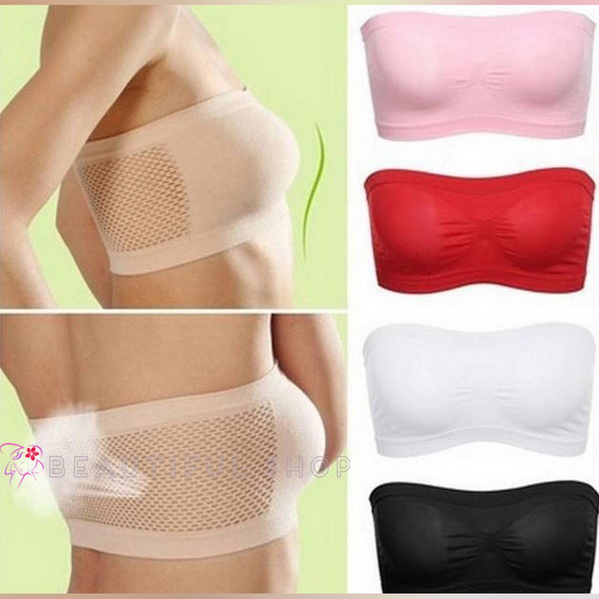 Beautiful Women's Clothing Basic Stretch Layer Cotton Elastic Strapless Seamless Cropped Hollow Stretch Top Tube Skin Bra For Women - Bra