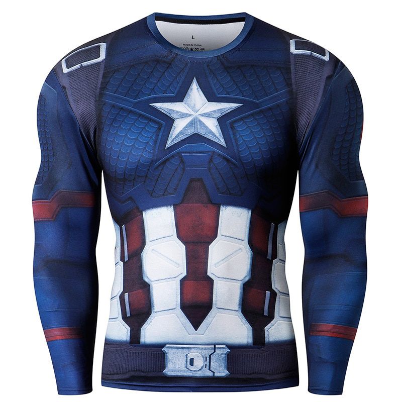 Men Compression T Shirt Fitness Tight Long Sleeve Sport tshirt Training Jogging Shirts Gym 3D Printed Cosplay Quick Dry rashgard