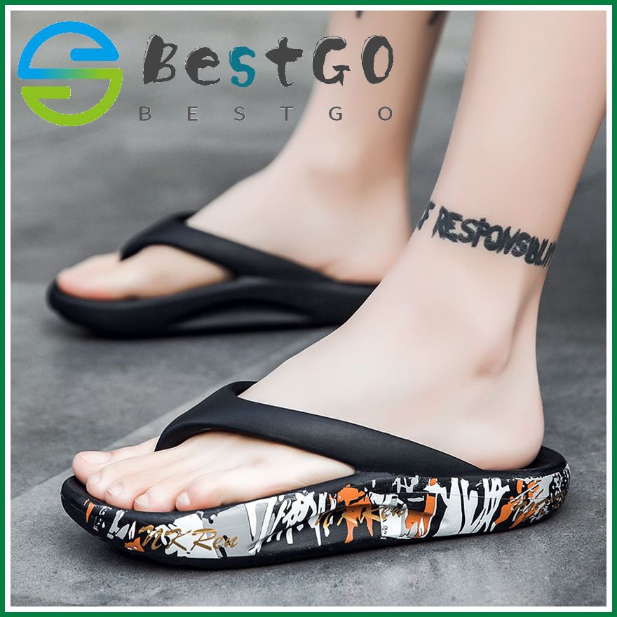 New Summer Slippers Men Women EVA Indoor Soft Non-slip Slippers Couple Thicken Graffiti Print Home Breathable Light Flip Flops Slides Plus Size 35-46