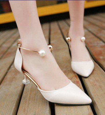 Pearl Low Pumps Summer Pointed Shoes Party Low Heel Shoes Woman New Black Pink Heels White Bridal Shoes Sandalha Feminina