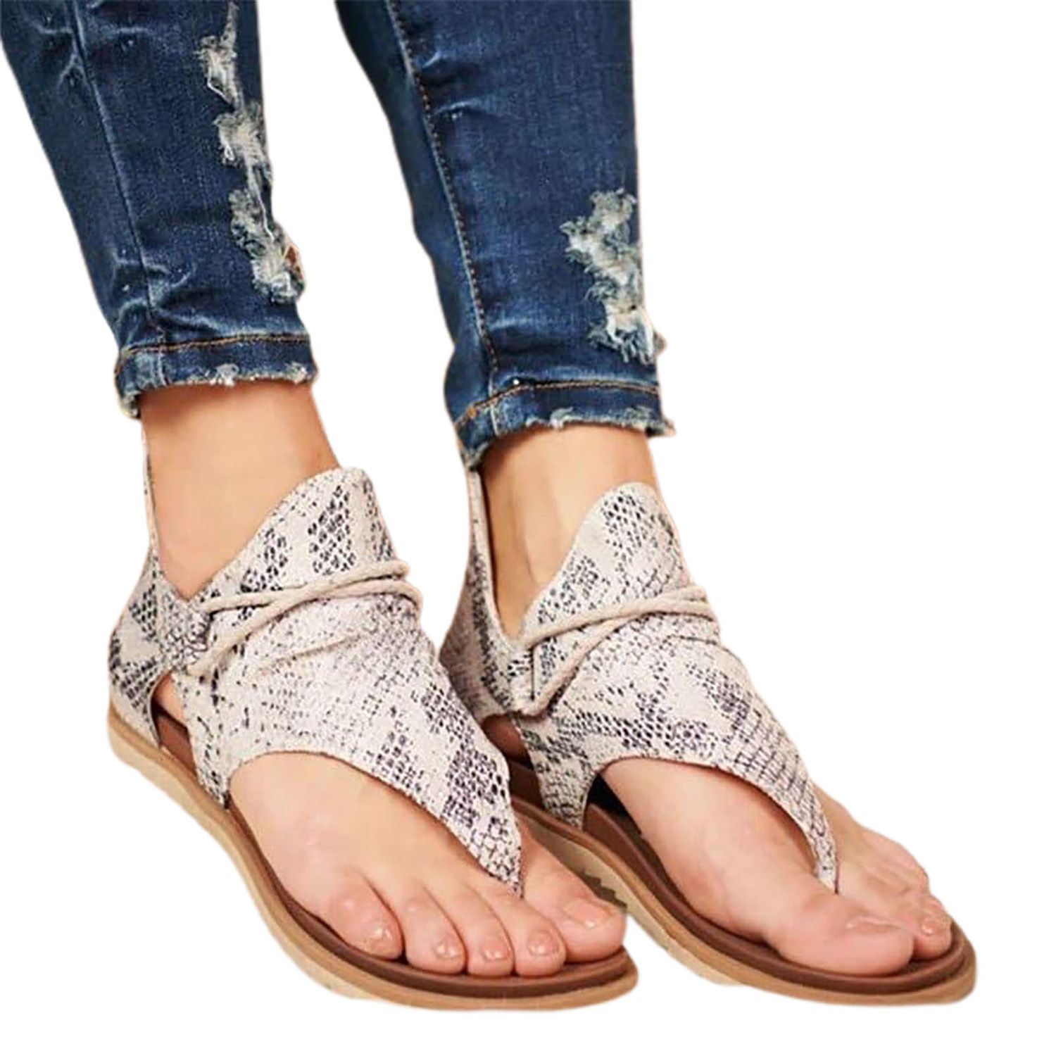Summer Sandals Non-Slip Vintage Snakeskin Print Casual Summer Shoes