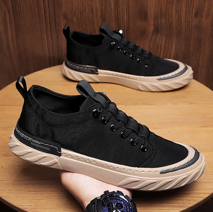 New trend ice silk casual breathable sneakers canvas shoes (2112007 Black)