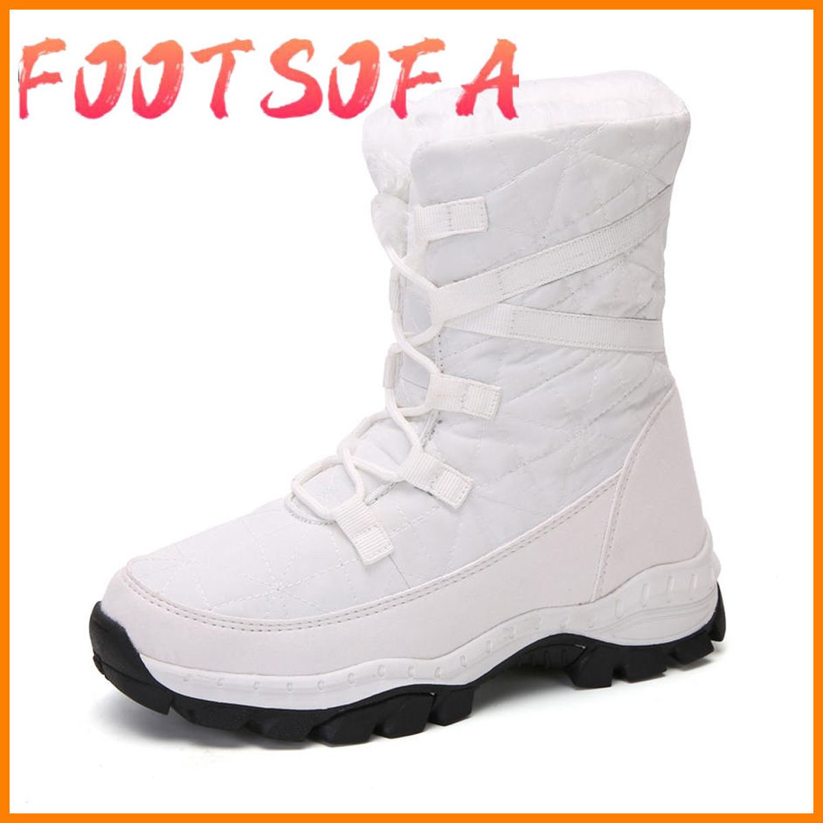 Winter Women Boots Warm Plush Mid-Calf Women Snow Boots Lace-up Outdoor Waterproof Hiking Boots Chaussures Femme Plus Size 42