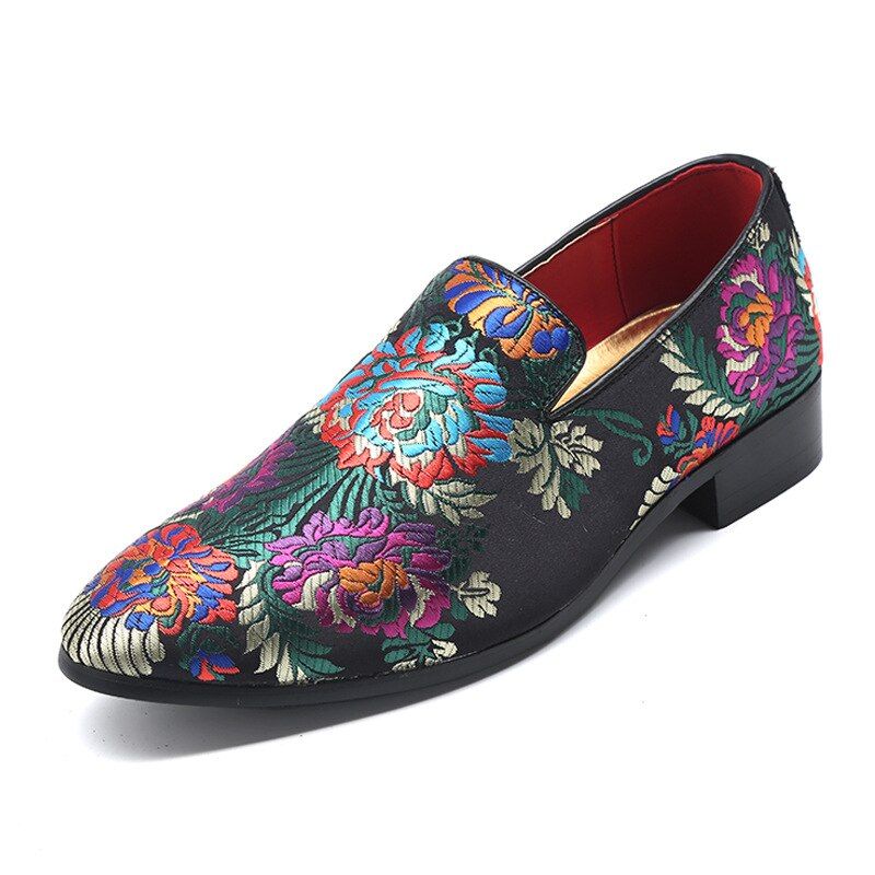 New High Quality Men's Fashion Casual Peas Shoes Chinese Style Loafer Silk Embroidery Floral Print Casual Flat Shoes for Men