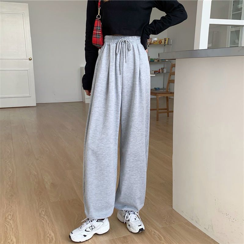 Wide Leg Pants Women Chic Simple Summer Fall Workout All-match Teens Trousers Soft Breathable High Waist Vintage Womens Pant Ins