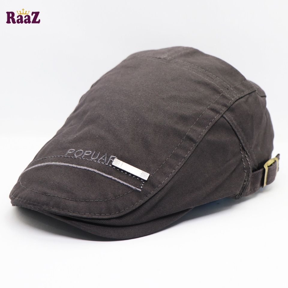 Light Brown New Style Unisex China Winter Embroidered Cotton Button Adjustable Golf Flat Cap (Free Size)