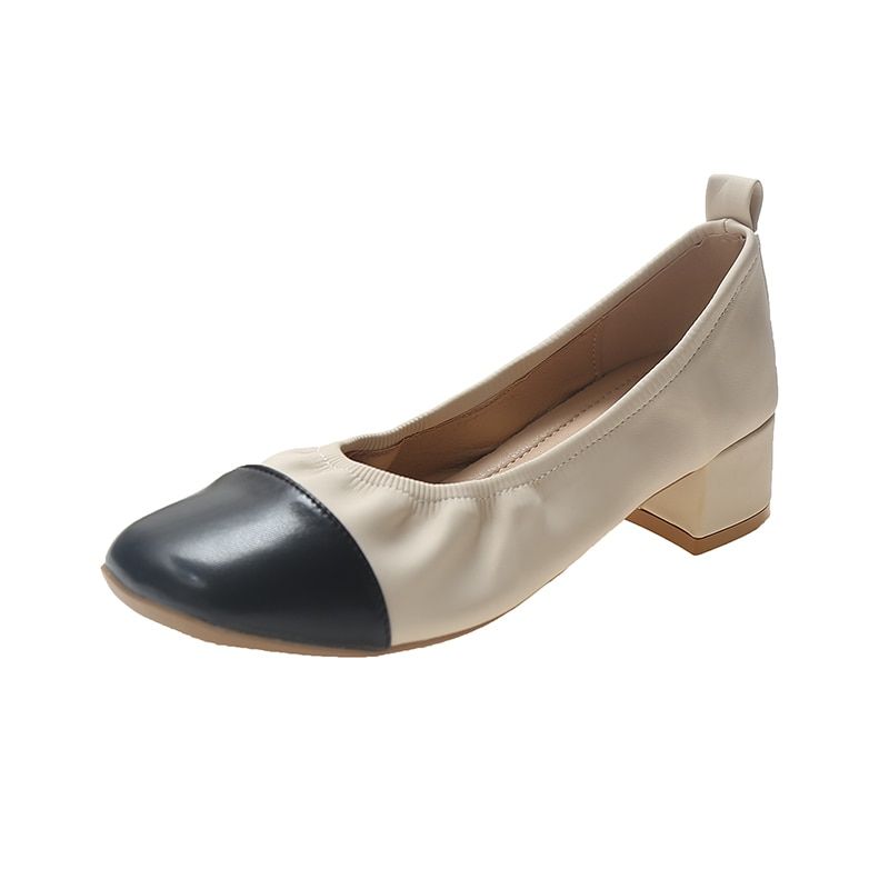 Spring Autumn Women Shoes Medium heels Pump Round Toe Slip on Shoes Ladies Office Shoes Dress Sweet Zapatos Mujer