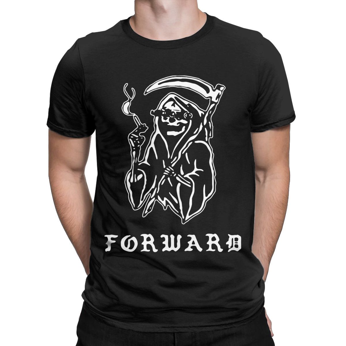 Forward Observations Group T-Shirt for Men Death Skeleton Satan Vintage 100% Cotton Tees Round Collar Short Sleeve T Shirts