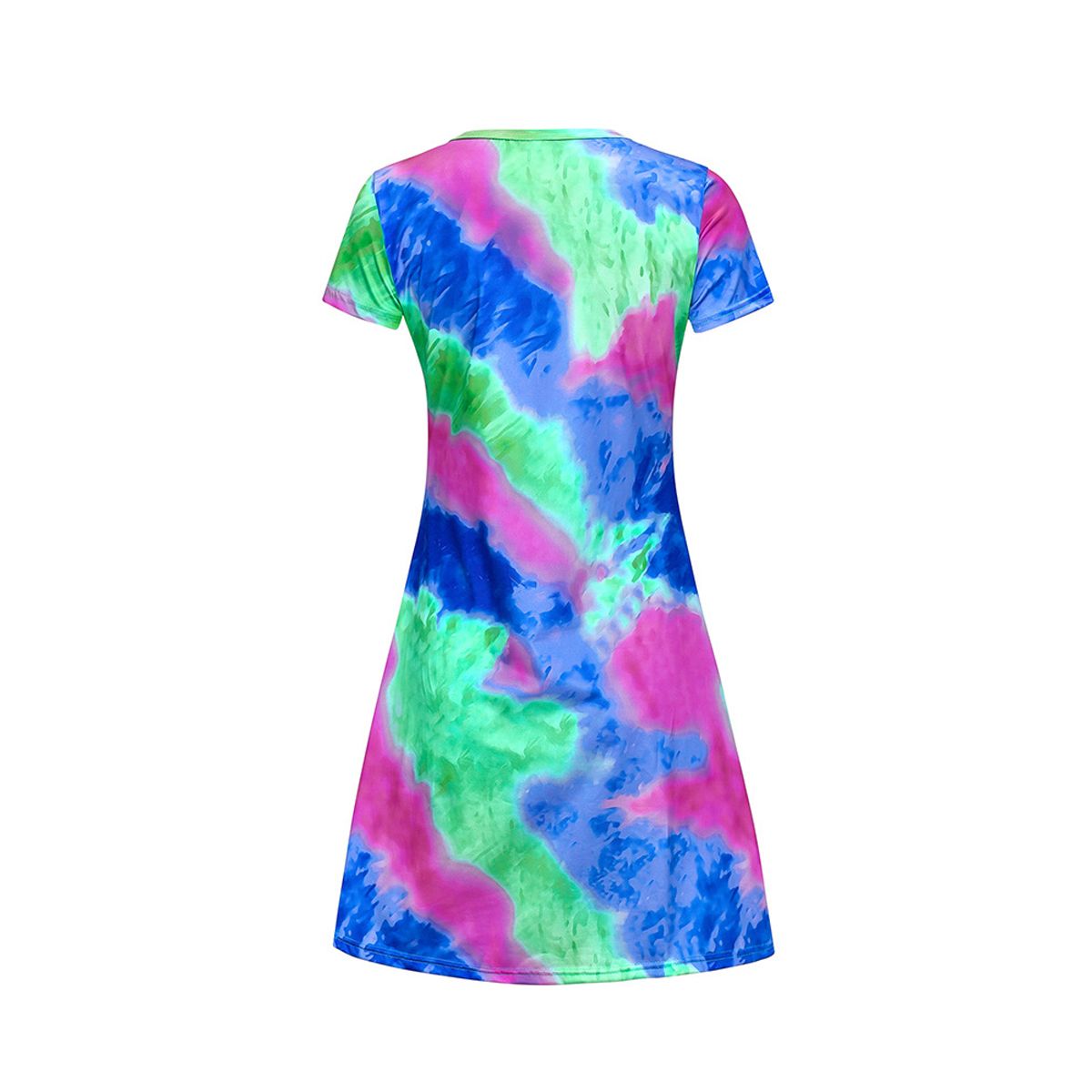 Woman Tie-dye Print Dress, Short Sleeve Round Neck Middle Waist Dress Summer Casual Clothes