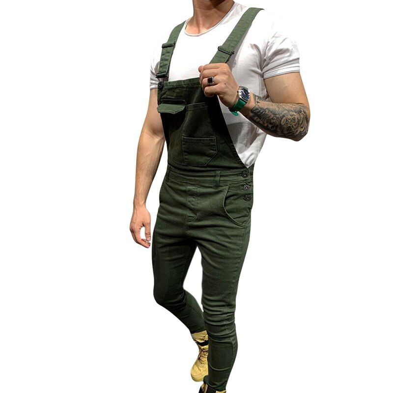 Men's Denim Dungaree Bib Overalls Jumpsuits Moto Biker Jeans Pants Trousers Mens Casual Overalls